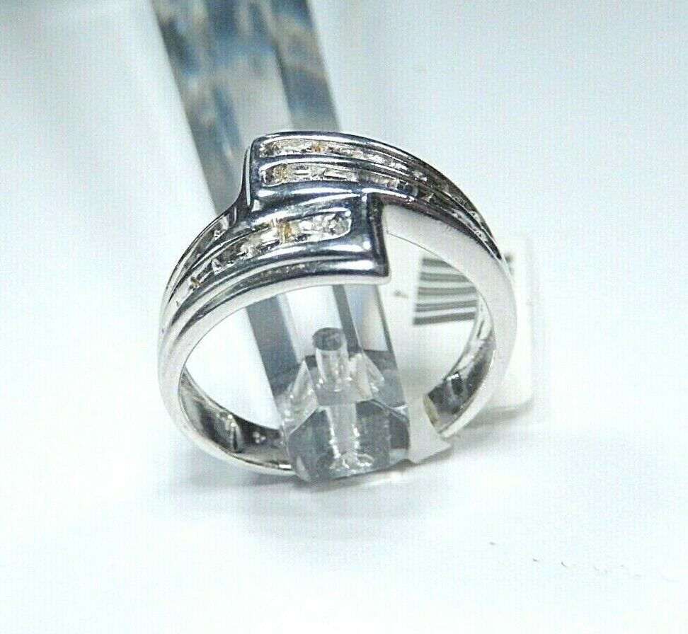 10K White Gold 14mm Wide Channel Set Diamond Bypass Wedding Ring Size 7.25