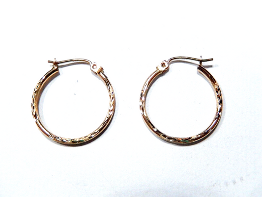 20mm 14K Real Solid Yellow Gold Full Diamond-Cut Round Creole Hoop Earrings