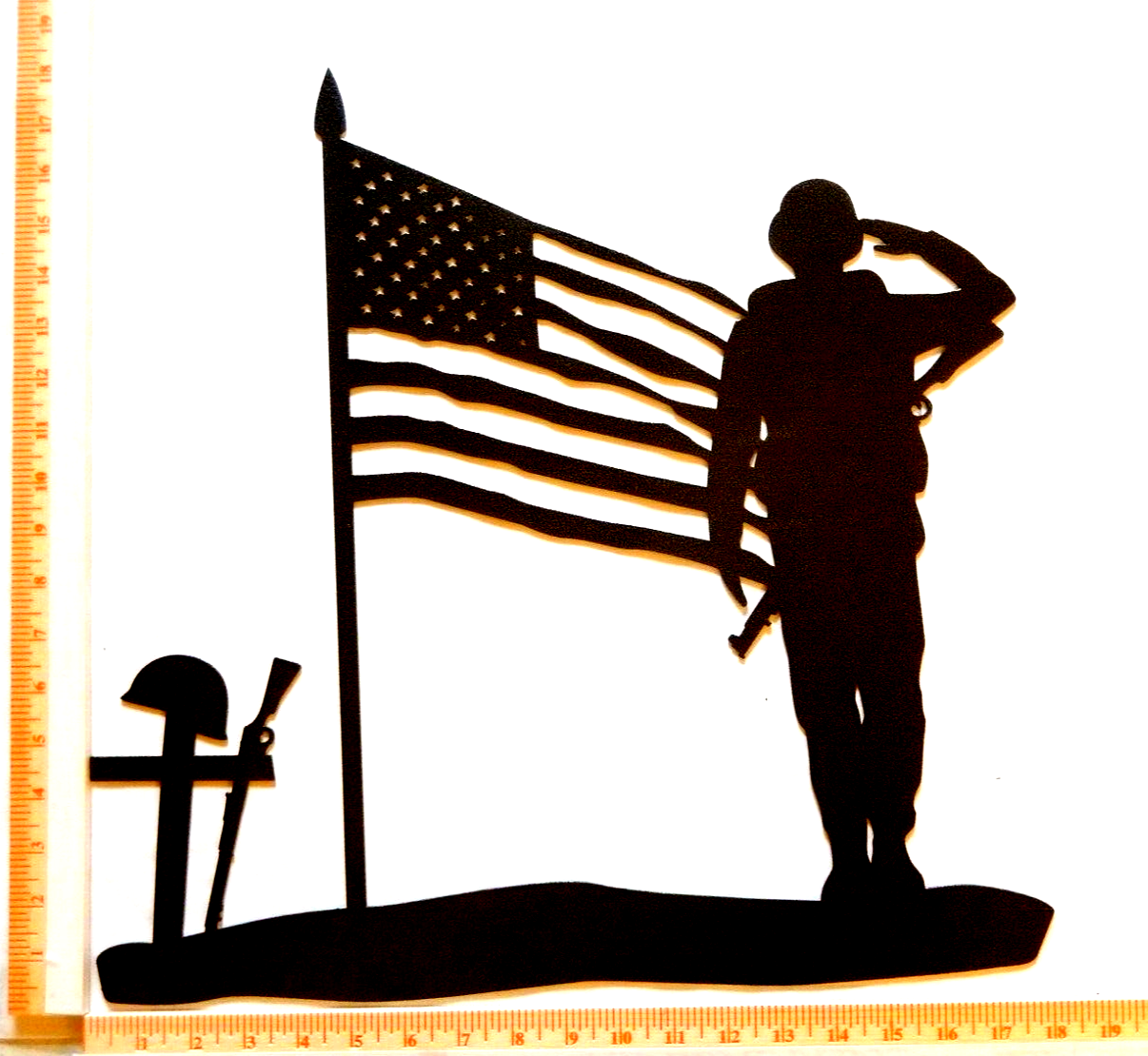 ~NEW~ LARGE - 14ga. "SOLDIER SALUTING AMERICAN FLAG" Metal Wall Art ~ 18" x 18"