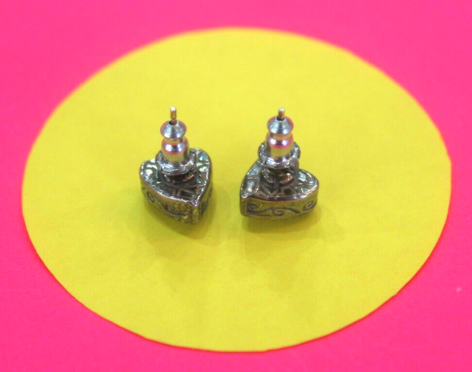 RETIRED BRIGHTON GOLD/SILVER PLATED HEART STUD EARRINGS