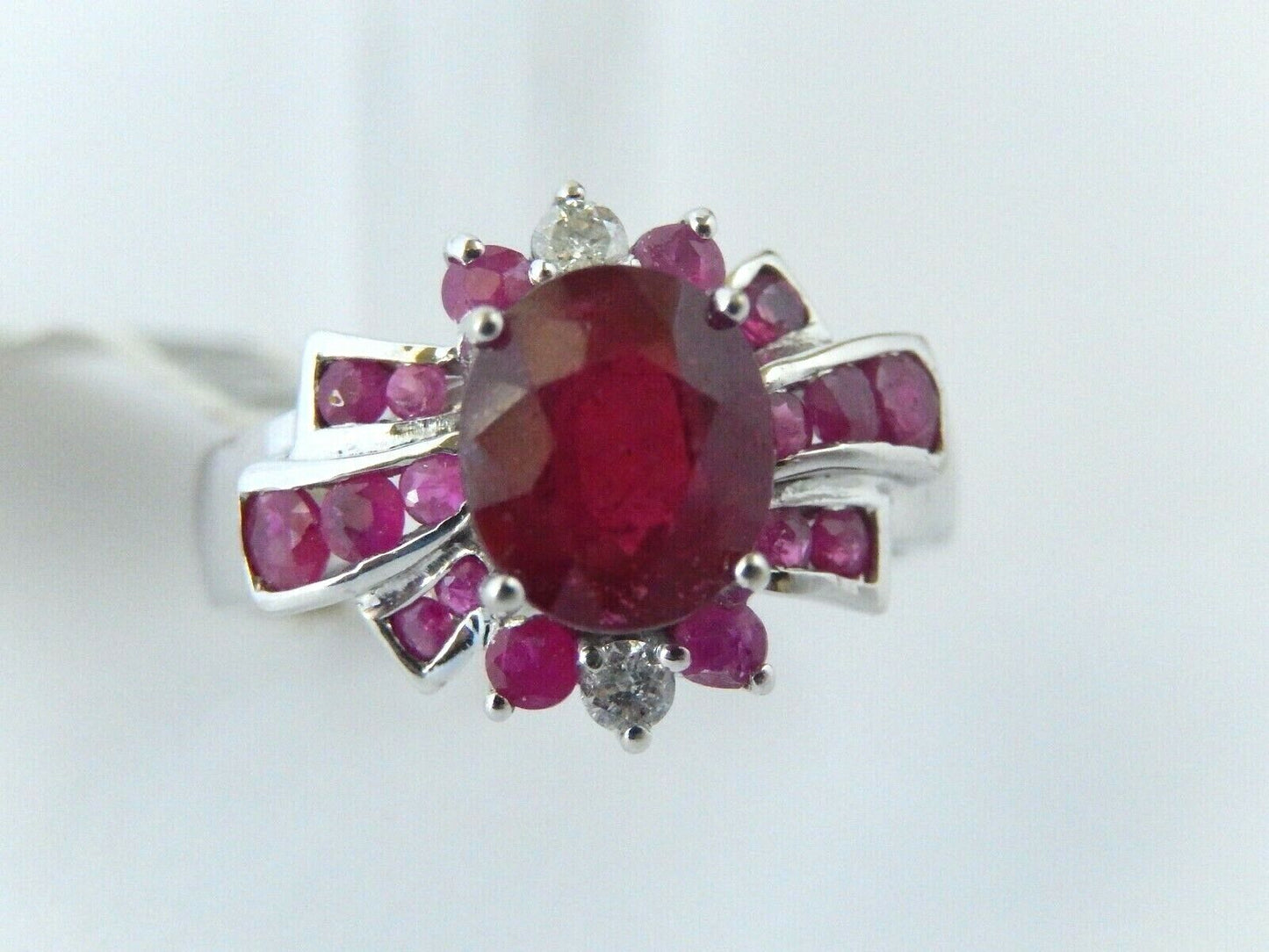 2.25 Ct Oval Cut Natural Red Ruby & Natural Diamond  Ring 14K White Gold Sz 7.75