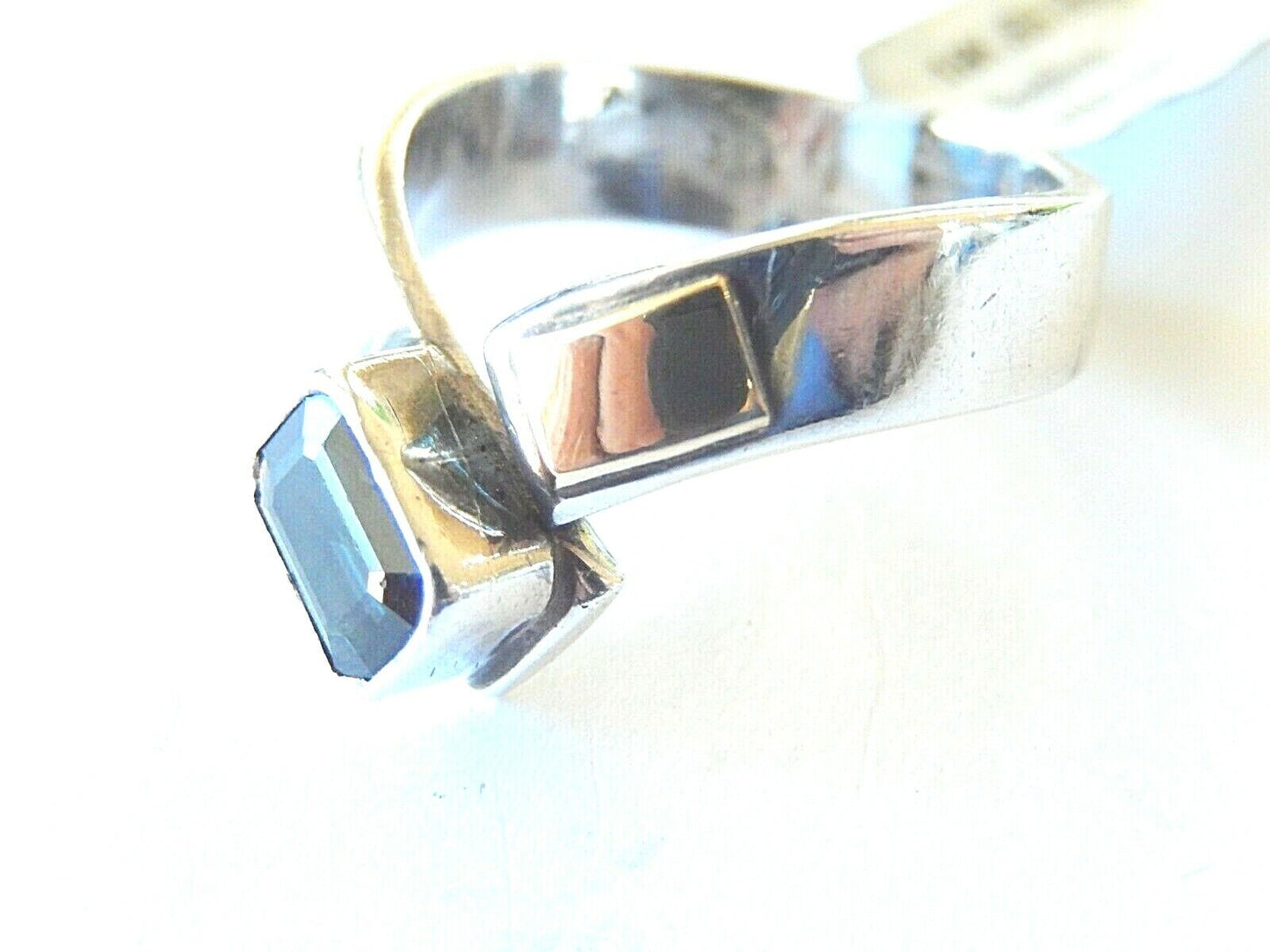 *VINTAGE* Sterling & 18K Yellow Gold Natural Dark Sapphire Ring Size 8