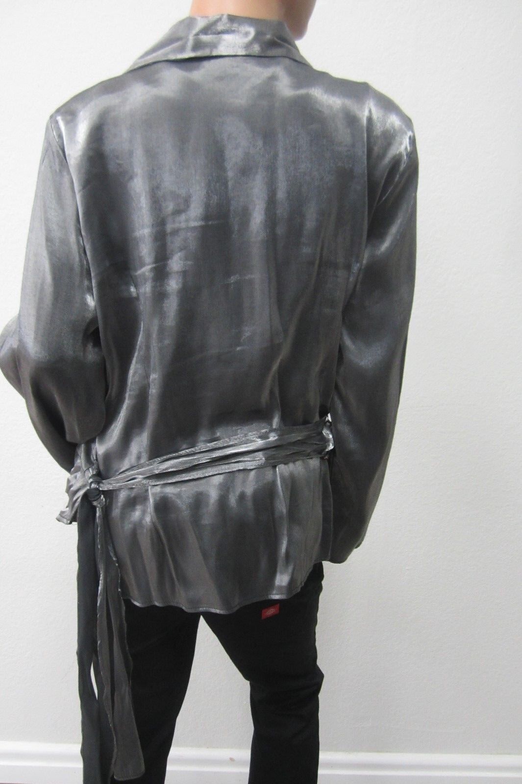 Lane Bryant CUTE Womens Long Sleeve Belted Gray Iridescent Long Top Size 22/24