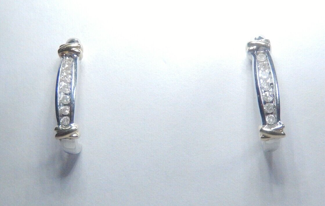 *VINTAGE* 10K  Yellow & White Gold .50CT Natural  Diamond J-Hoop Post Earrings