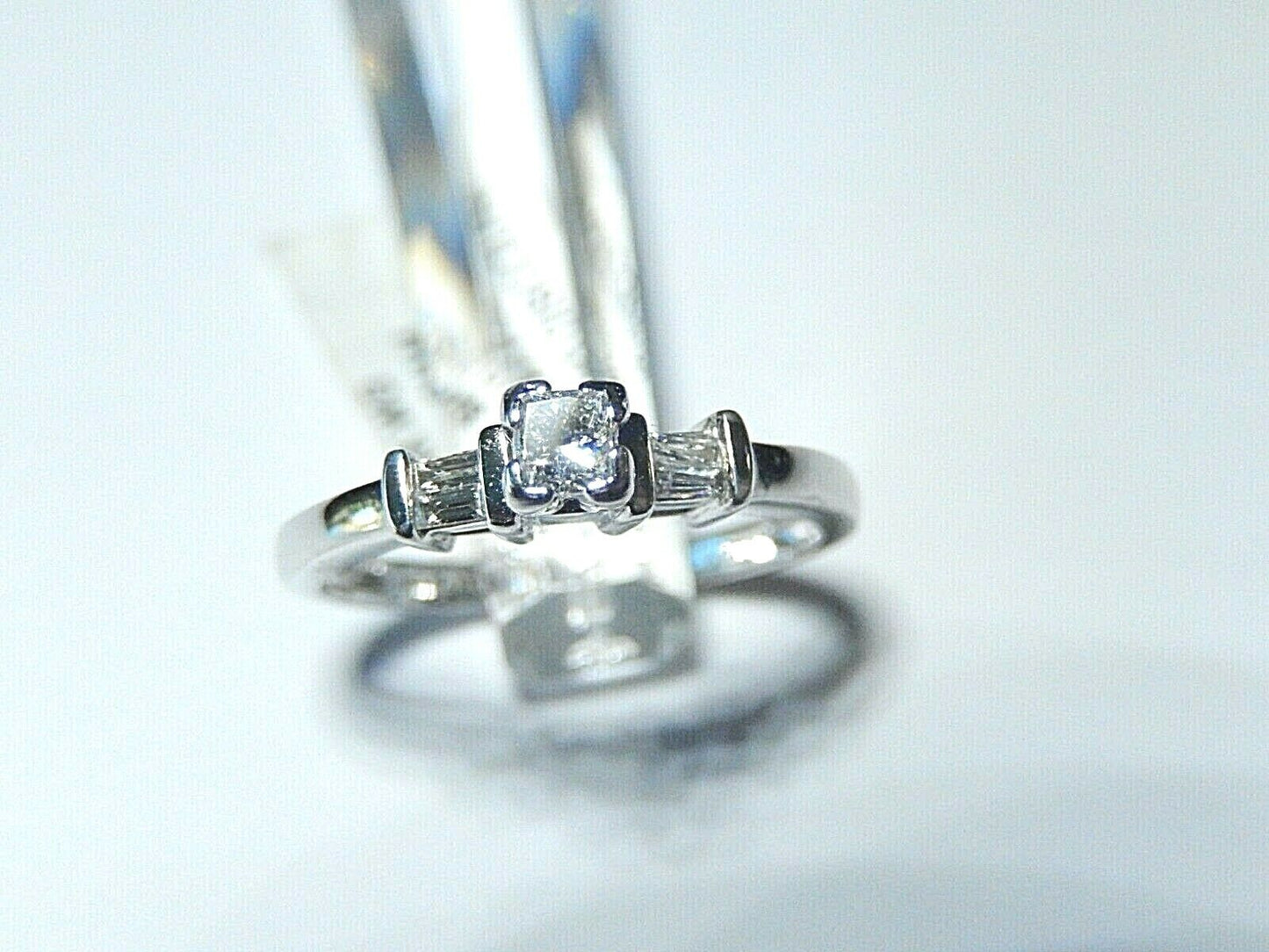 Three Stone .25 Carat VS2/G Princess Cut Diamond Engagement Ring 14k White Gold