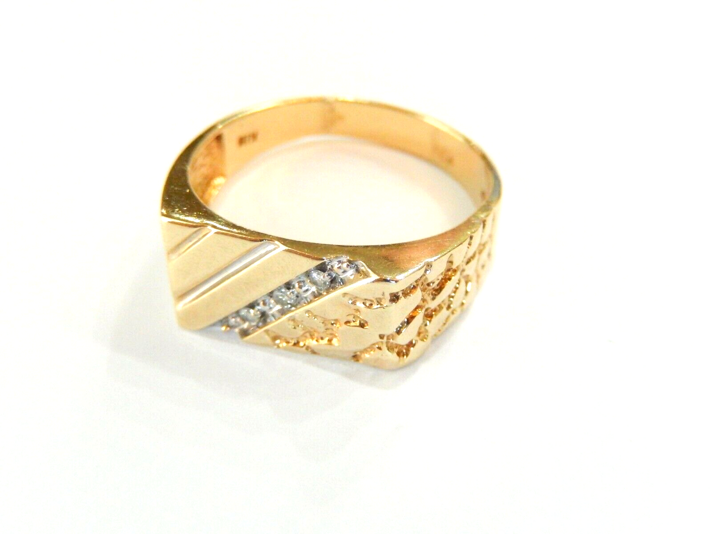 LARGE SIZE 13.5 - Men's 10K Yellow Gold Diamond Rectangle Nugget Band Ring