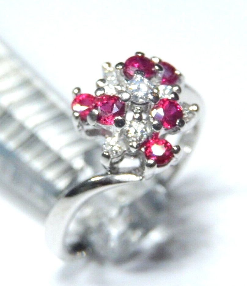 *NWT*  14K White Gold VS Diamond and Ruby Cluster Ring, Size 4.5