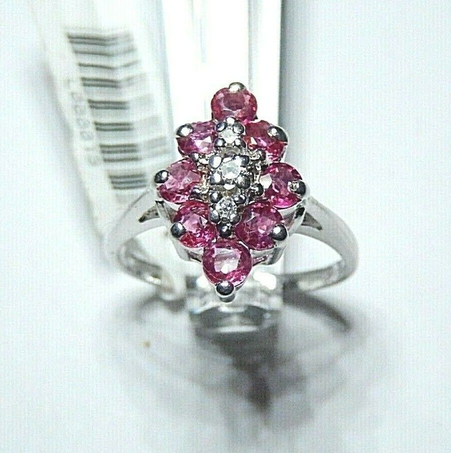 *NWT* 14k Genuine White Gold Ruby and Diamond Ladies Ring Size 6.75