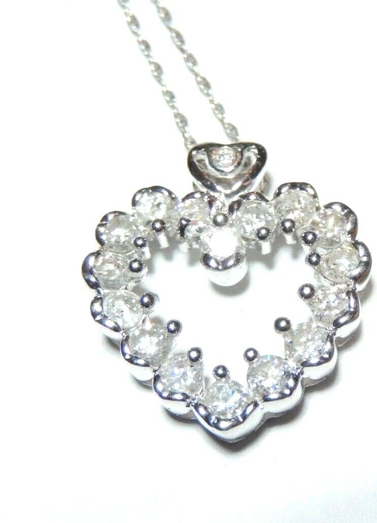 *NWT* 10K White Gold 1CT Diamond Stunning Heart Necklace Pendant w/14K 18" Chain