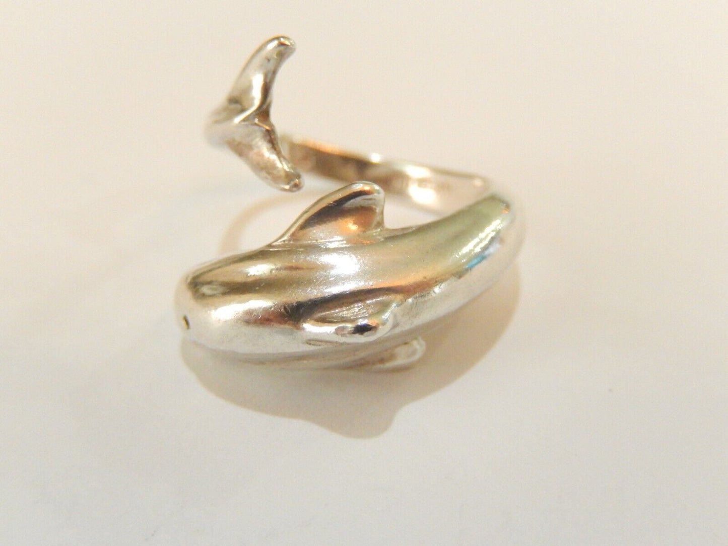 *VINTAGE*  Sterling Silver Heavy Large Wrap Bypass Dolphin Ring Size Adjustable