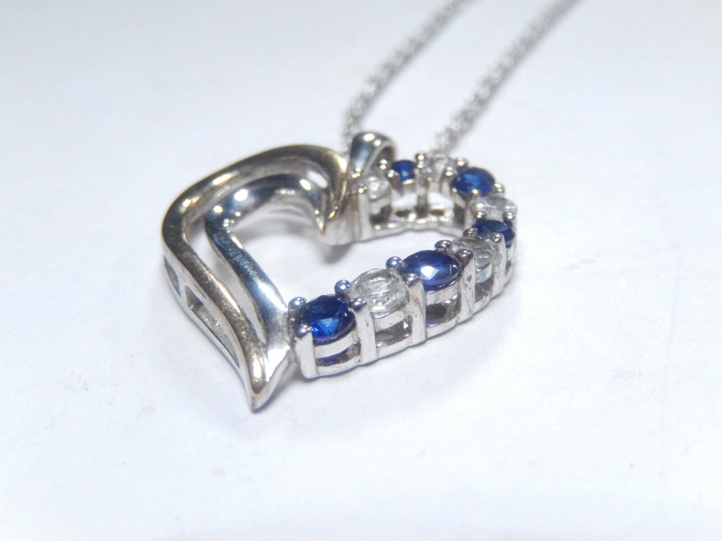 *VINTAGE*  10K Yellow Gold & Sterling Silver CZ & Lab Created Heart Necklace