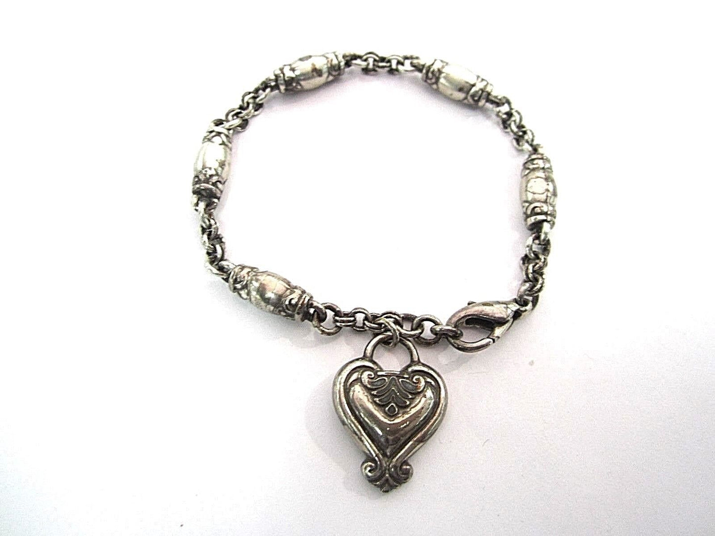 RETIRED Brighton Bracelet 7-8” Silver Plated With Dangle Heart.