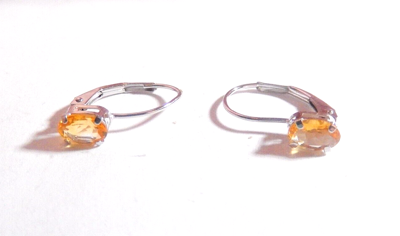 *VINTAGE*  10k White Gold 1.00 CT Oval Citrine  Leverback Earrings