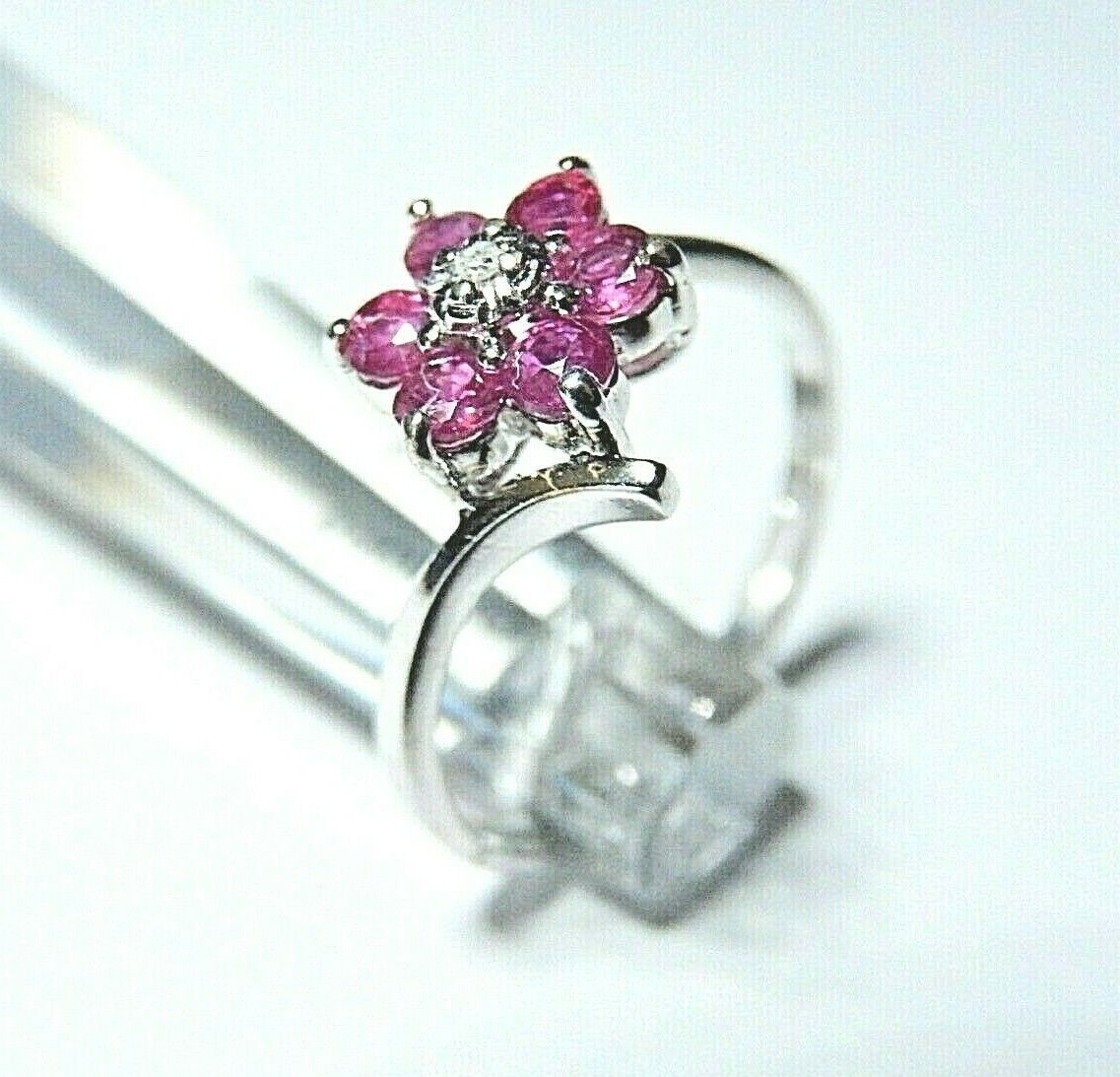 *NWT* 14k White Gold Natural Ruby and Diamond Ring Size 6 1/4