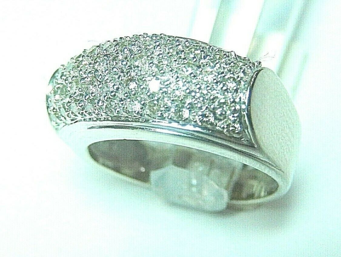 LADIES 10K WHITE GOLD .50CT PAVE DIAMOND 9MM WEDDING BAND Sz 6