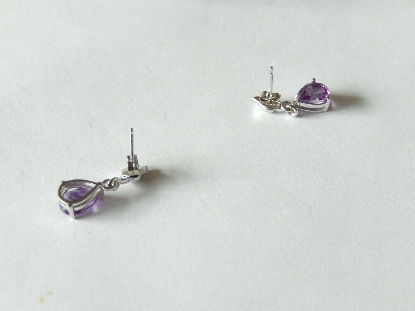 *NEW* 10K Solid White Gold 2.00CT Pear Amethyst & Diamond Drop Dangle Earrings