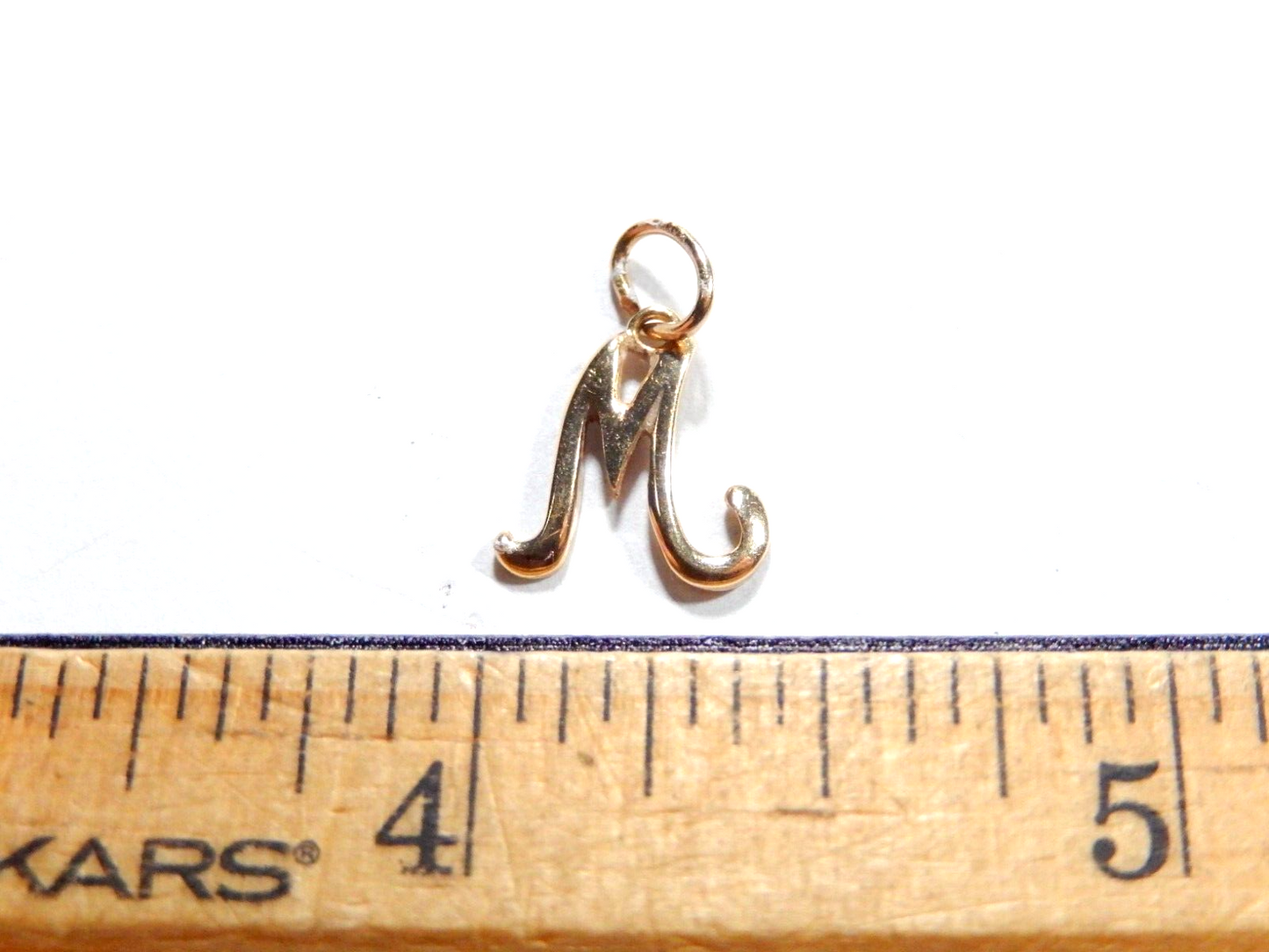 10k Yellow Gold Script Initial M Pendant / Charm 3/4 inch Tall