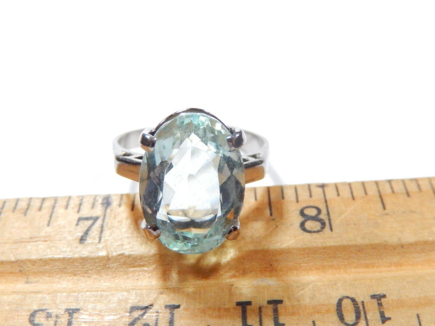 VINTAGE* Sterling Silver 9.00 CT BLUE TOPAZ OVAL FANCY CUT SOLITAIRE Ring Sz7.75