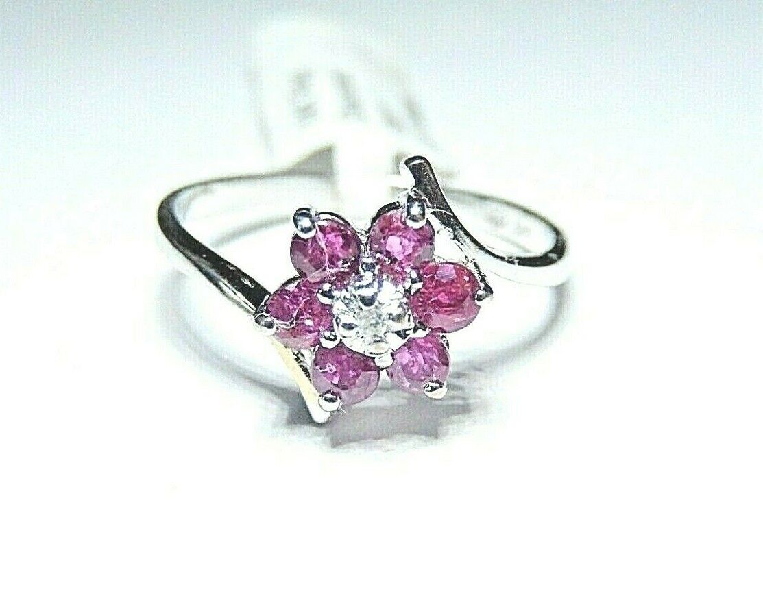 *NWT* 14k White Gold Natural Ruby and Diamond Ring Size 6 1/4