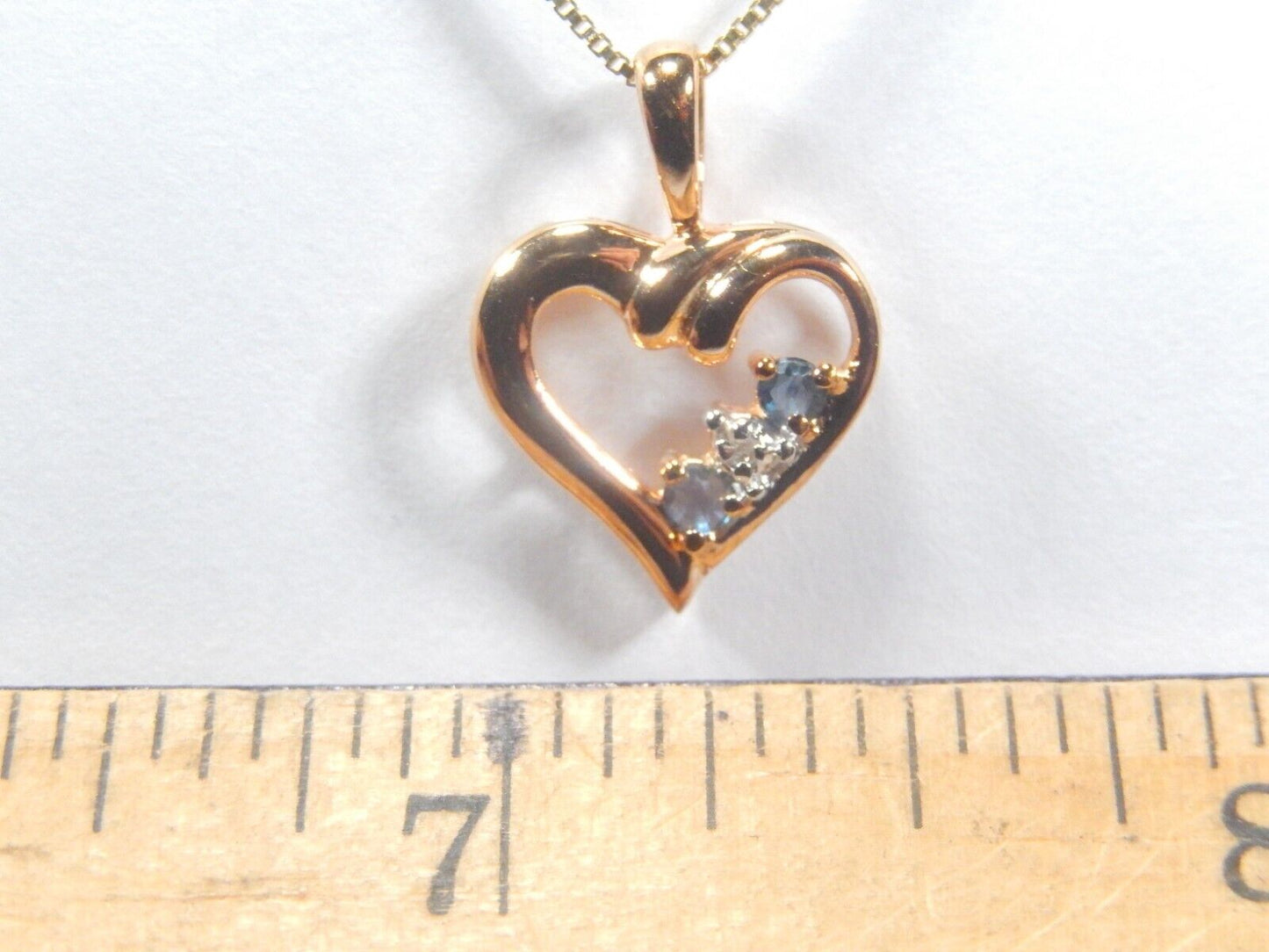 Vermeil Gold over Sterling 925 Sapphire & Diamond Heart Pendant with/18"chain