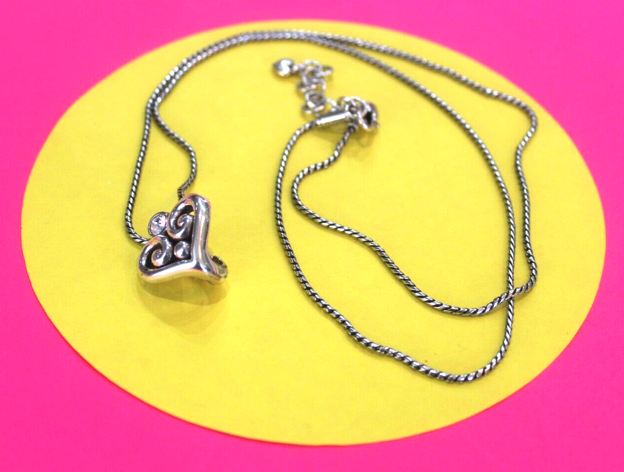 Brighton Silver Crystal Alcazar Heart Pendant Clip On Charm Necklace + 2 Charms