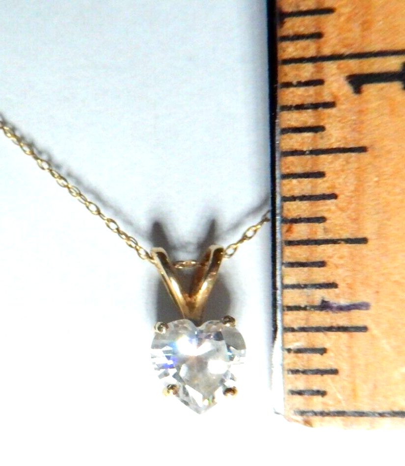 14k Yellow Gold 1ct Heart Cut Cubic Zirconia Solitaire Pendant w/ 18" 14K Chain