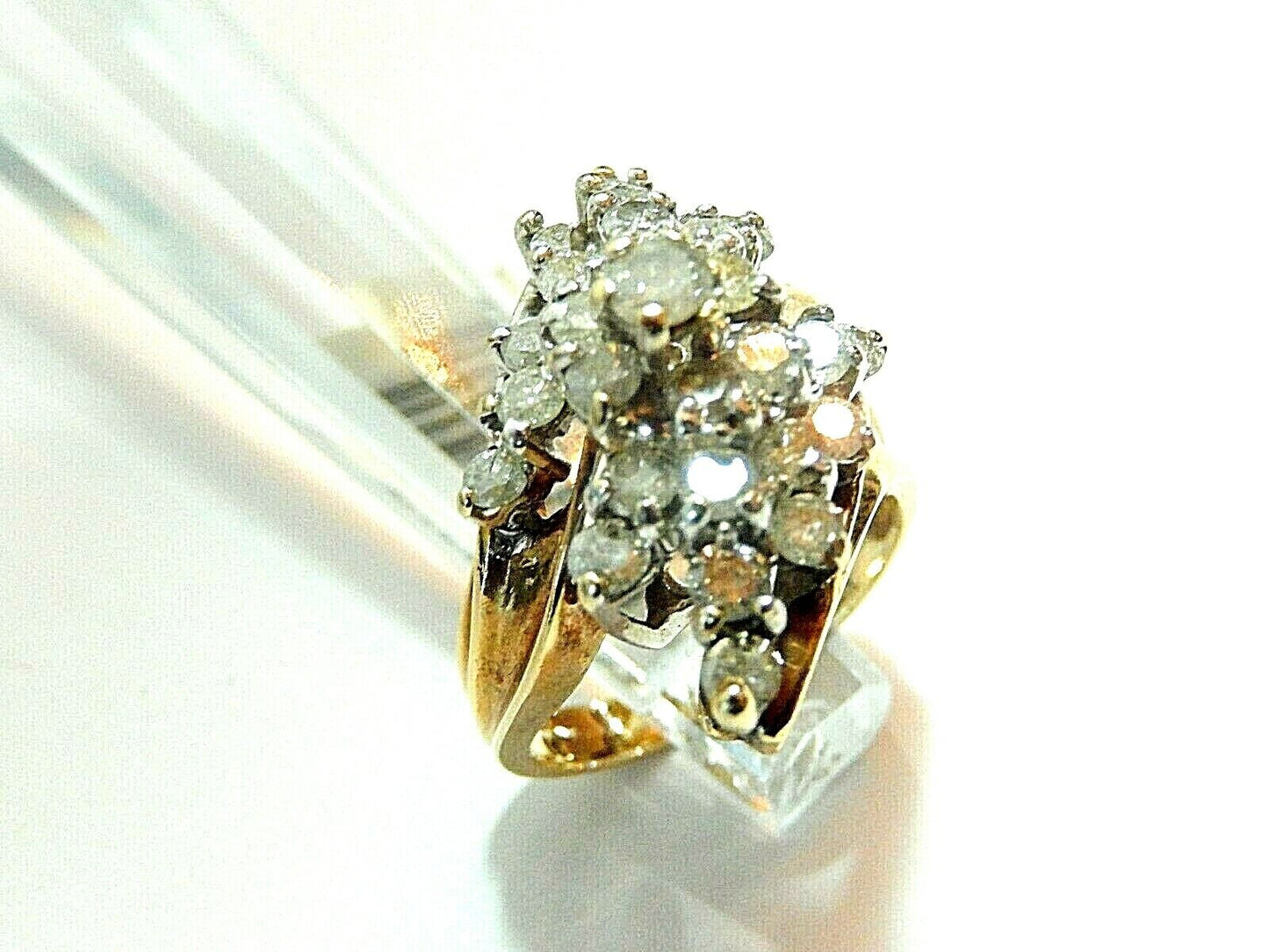 LADIES 10K SOLID YELLOW GOLD 2 CT DIAMOND COCKTAIL CLUSTER RING  SIZE 7.5