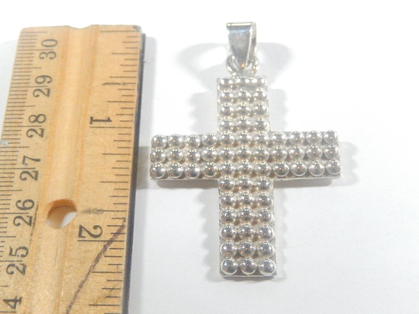 *VINTAGE*  Taxco LARGE Sterling Silver  Beaded  Cross Pendant