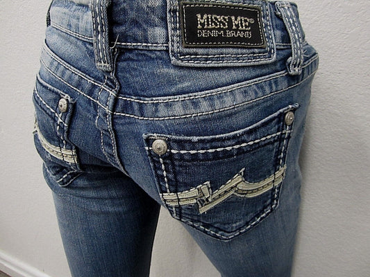 VERY NICE Miss Me JD1038B Low Rise Stretch Boot Cut Jeans Women's Sz 26 X 34"