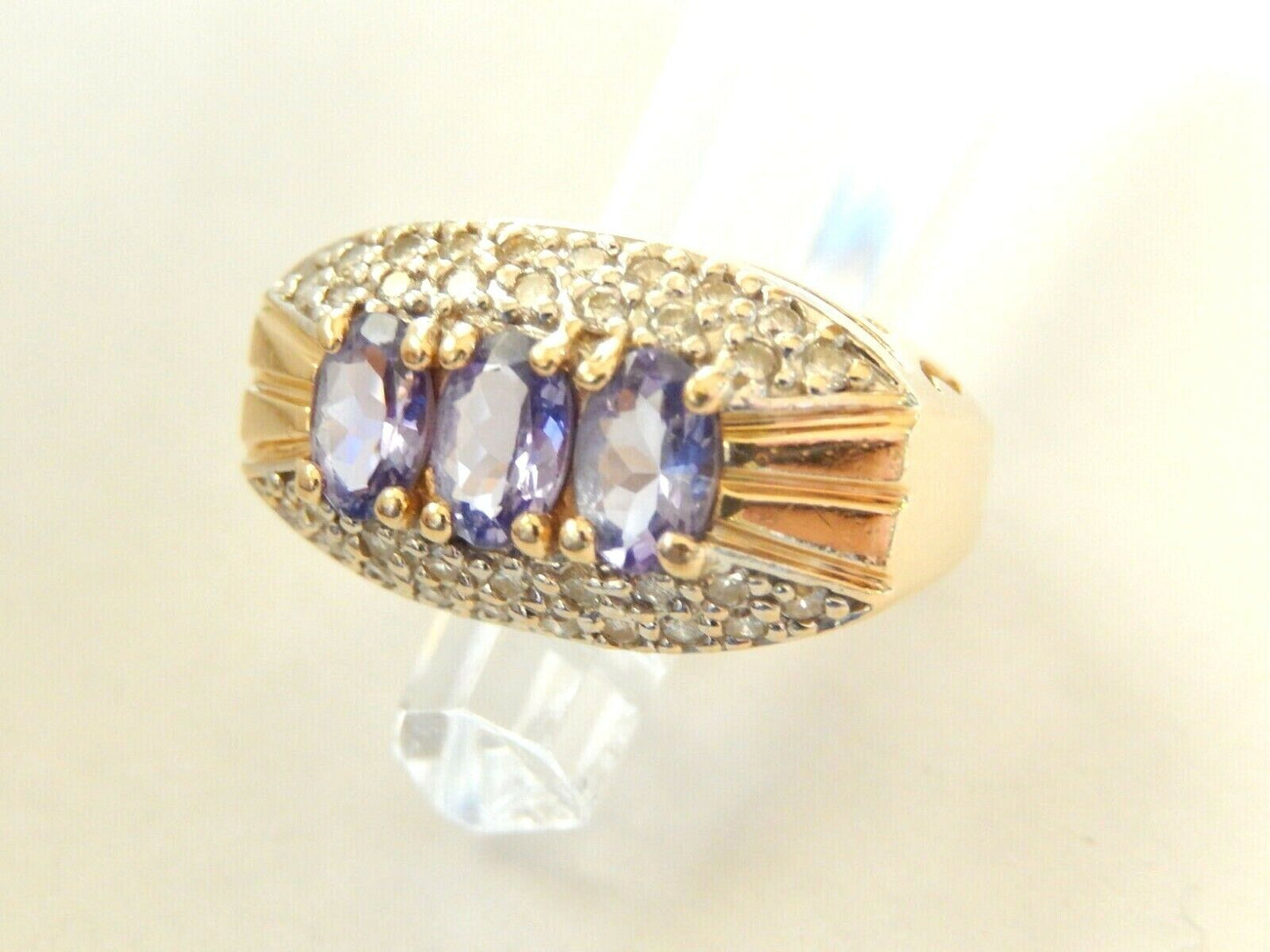 *VINTAGE* 14k Yellow Gold 2CT Tanzanite And Diamond Ladies Cocktail Ring Sz 7.25