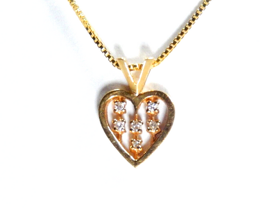 *VINTAGE*   14K YELLOW GOLD NATURAL DIAMOND HEART PENDANT w/18"chain