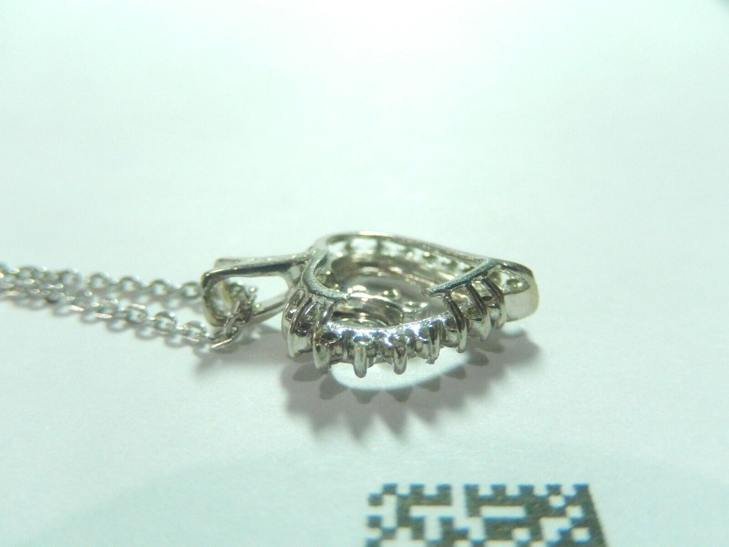 *VINTAGE*  10K White Gold 1/4CT 25 Diamond Heart Pendant w/18"chain