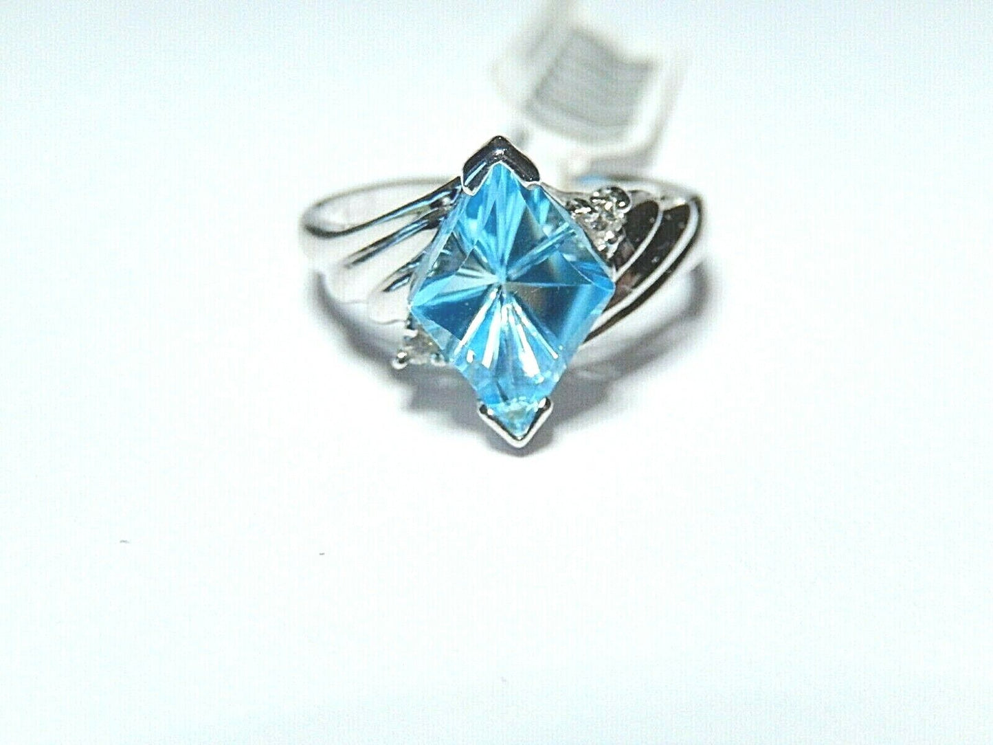 *NWT*  10K WHITE GOLD 7.00 CT MARQUISE FANCY CUT NATURAL BLUE TOPAZ RING SIZE 7