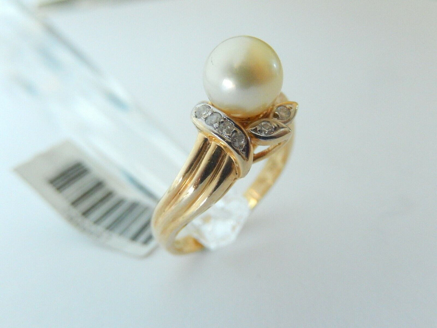 *VINTAGE* MINT 14k Yellow Gold VS1 H Diamond With 7mm Natural Pearl Ring Sz 6.75