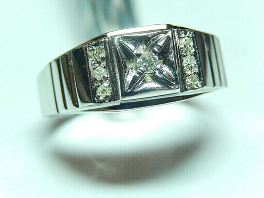 *NEW* Mens Solid 14K White Gold 1/5 Ct Round VS Natural Diamond Ring Size 13.25