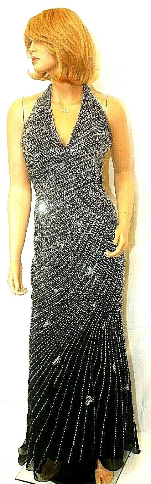 MILANO FORMALS  BLACK With SILVER SEQUIN PARTY FORMAL DRESS Size XL