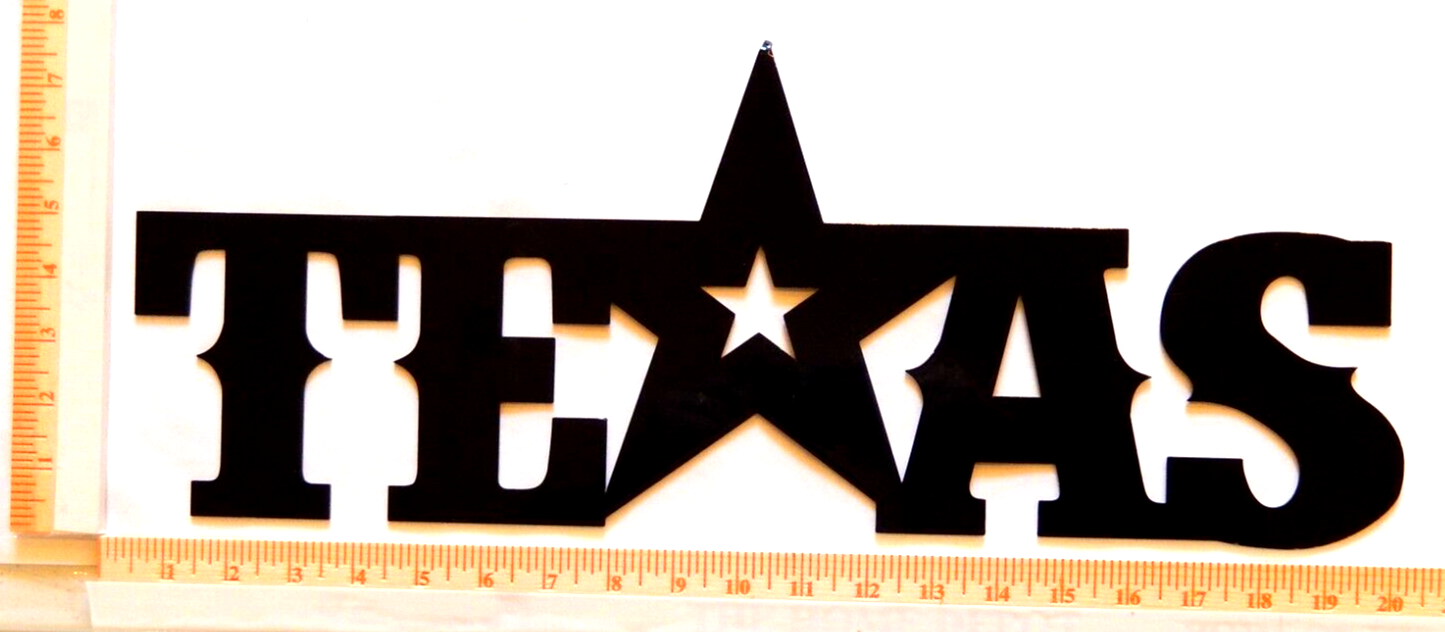 ~NEW~ LARGE - 14ga. -" TEXAS" Black  Star Metal Wall Art Sign - 19.5" x 7.5"