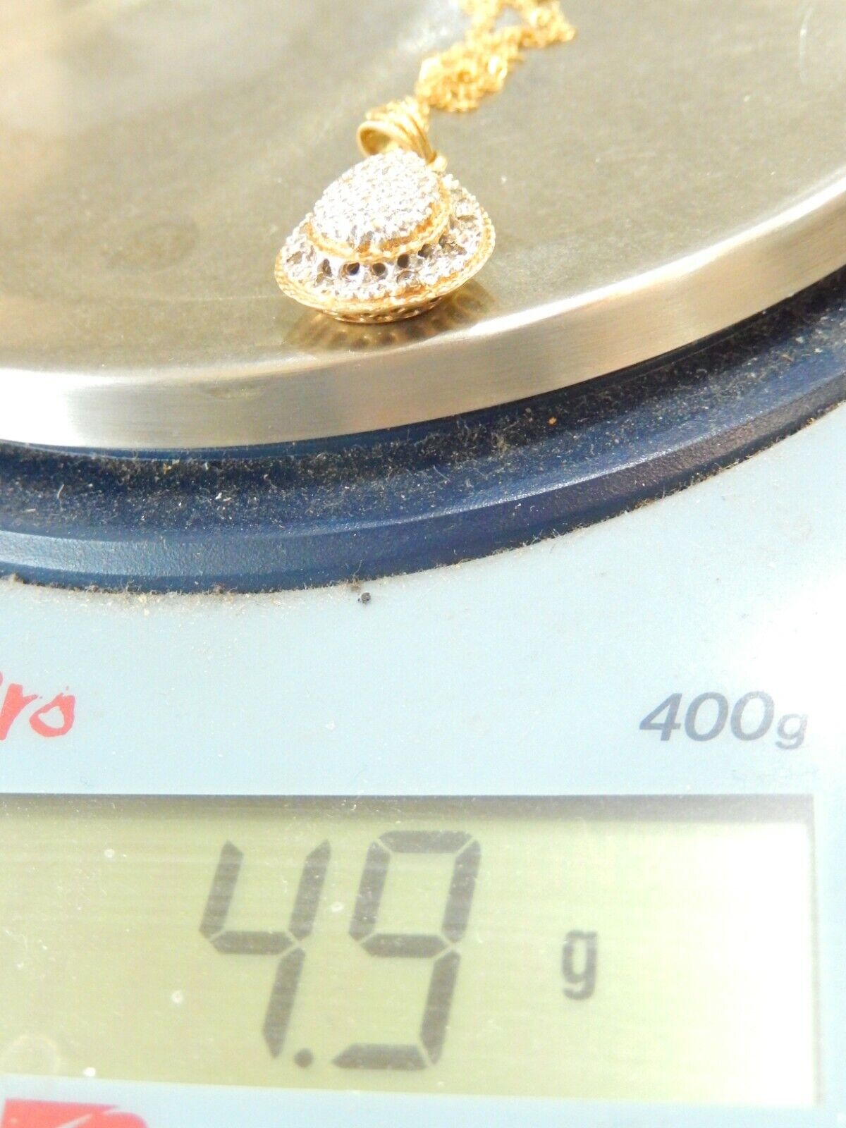 LARGE - 10K Yellow Gold  Diamond Cluster Halo Teardrop Pendant w/20" Chain