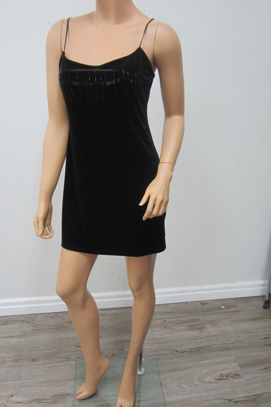 VERY NICE Victoria Secret Black Velvet Beaded Party  Dress Sleeveless Size Small