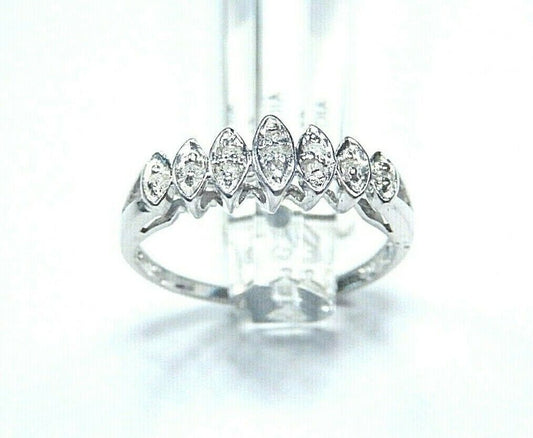 *NWT* 10kt White Gold 11 Round Diamond Marquise Setting Band Ring Size 6.75