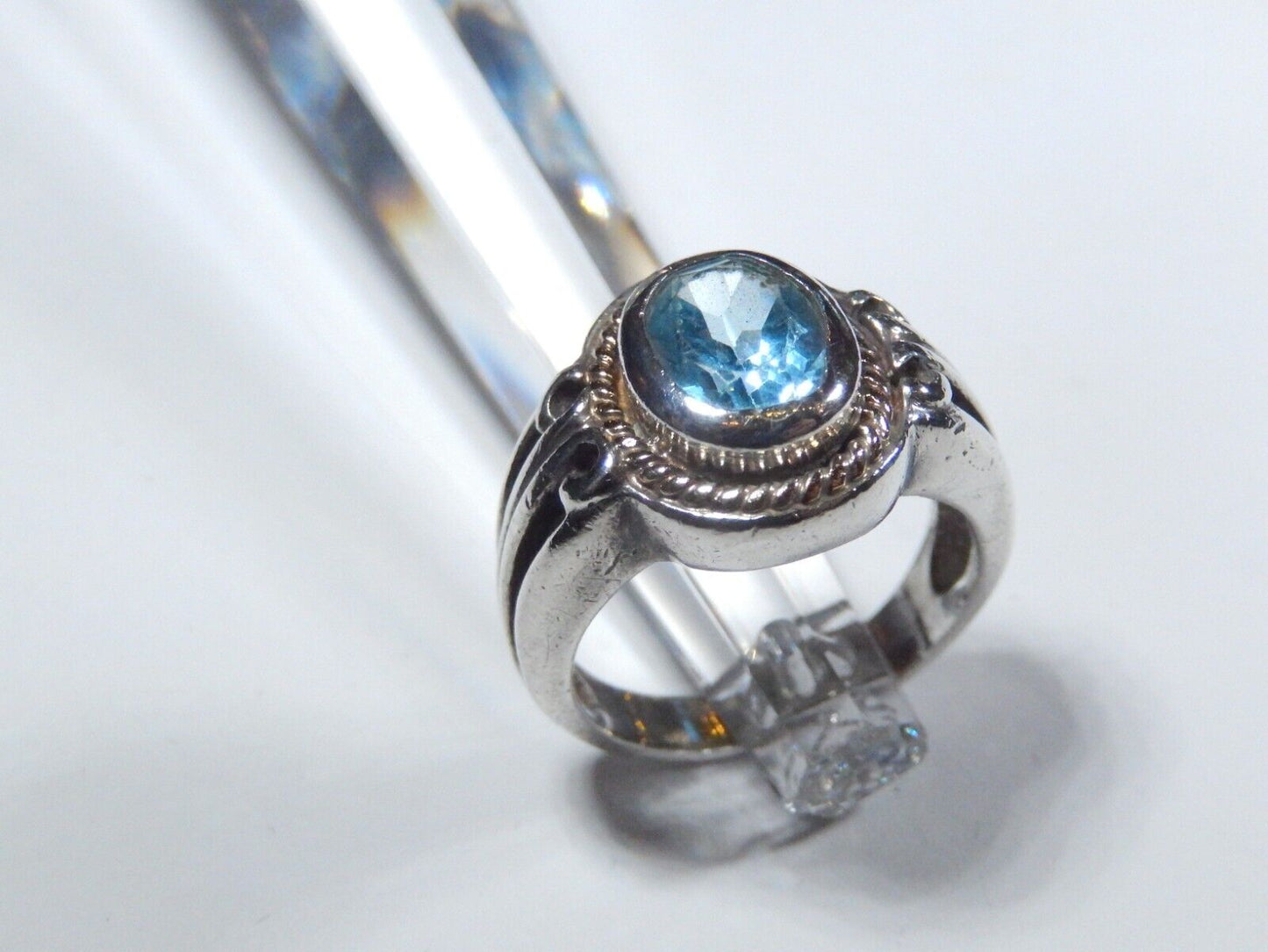 GORGEOUS 14K YELLOW GOLD & STERLING SILVER 2.00 CT BLUE TOPAZ  RING SZ 7.5