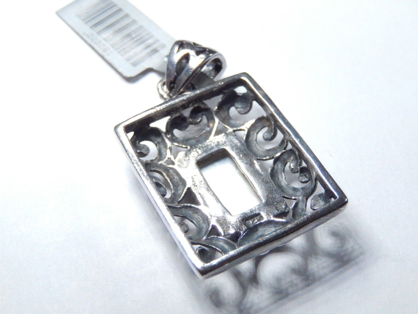 *VINTAGE* Sterling Silver Rectangle White MOP Filigree Openwork Pendant