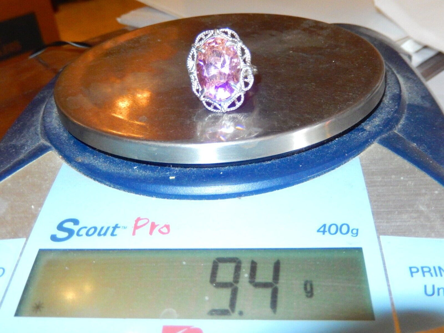 *HUGE-  .925 Sterling Silver 20.0 CT Statement Ring Pink CZ Cocktail Ring sz6