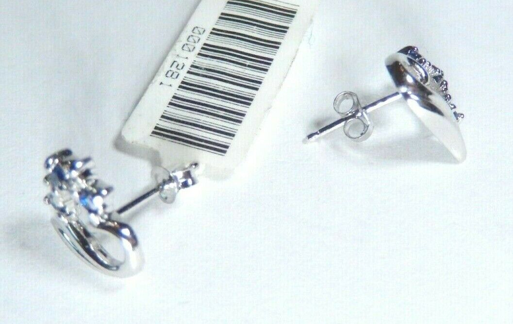 *NWT*  14K White Gold Blue Sapphire & Natural Diamond Heart Earrings