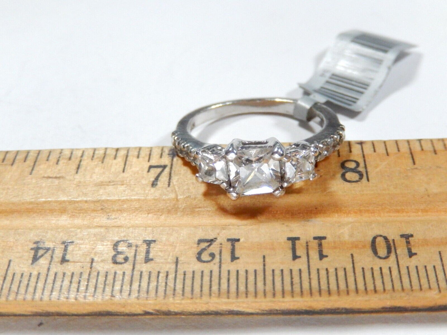 *VINTAGE*  2.00 CT Sterling Silver 3-Stone Princess CZ Wedding Ring Size 8