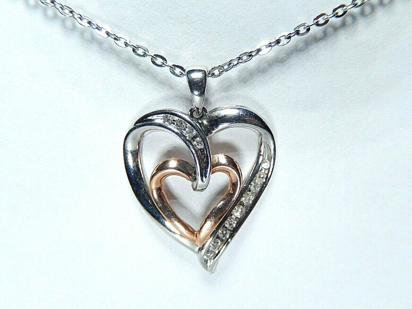 *NWT*  10K White & Yellow Gold 1/4CT Diamond Heart Pendant w/18" Chain