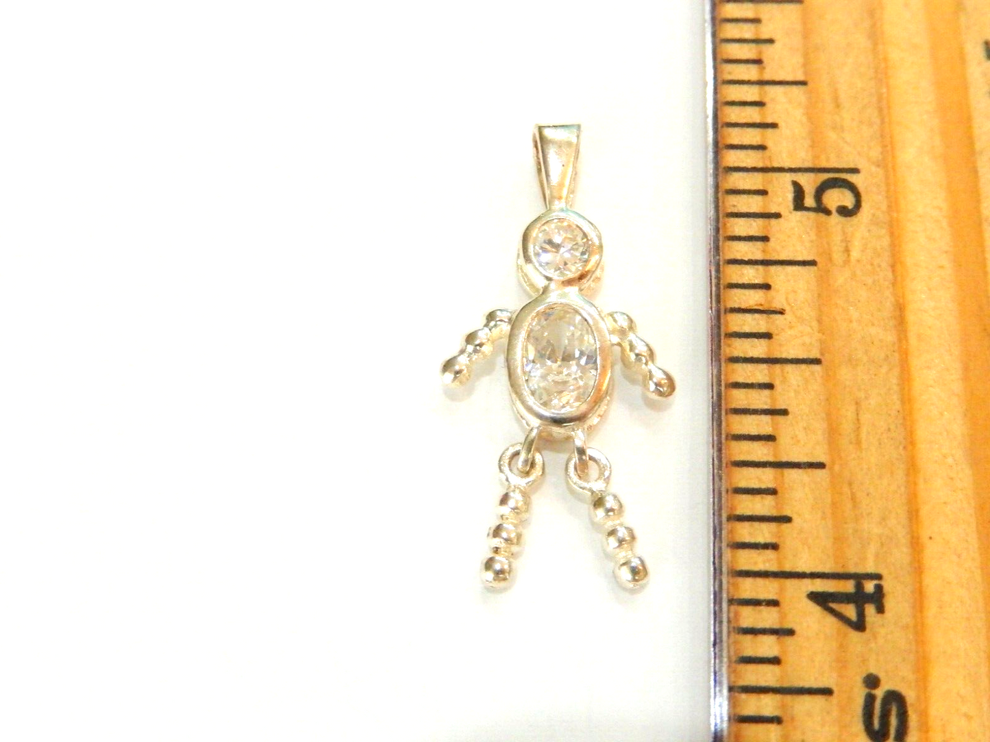 Clear CZ April Sterling Silver Birthstone Baby Boy Pendant / Charm