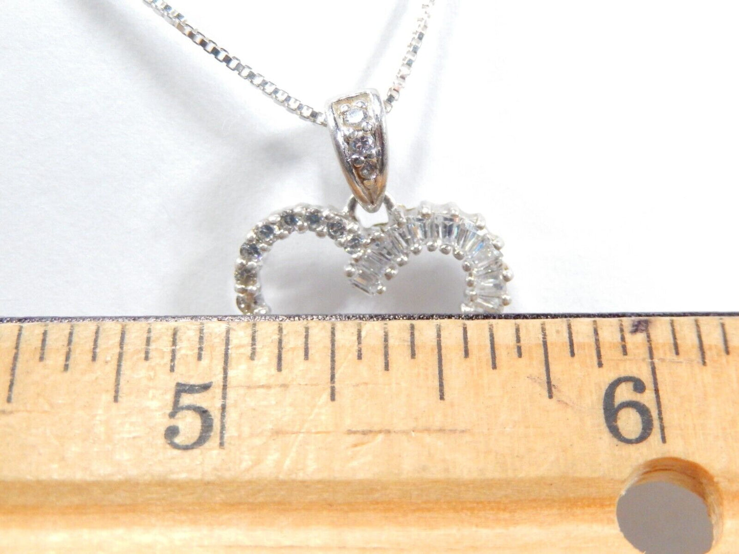 *VINTAGE* Women 925 Sterling Silver Love Heart CZ Pendant Necklace 18" Chain