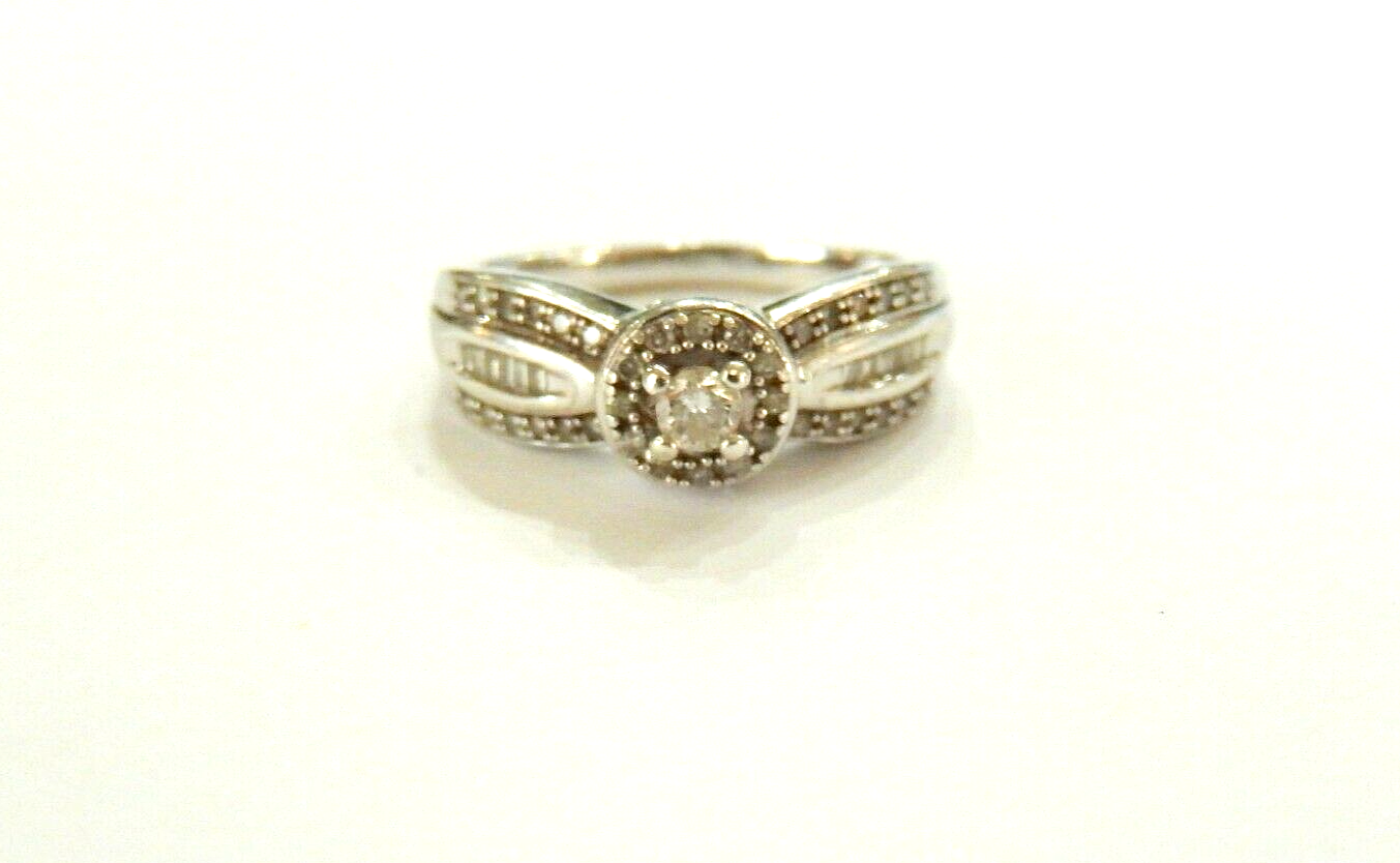 *VINTAGE* "EC"  1/2CT REAL  DIAMOND WEDDING RING Sterling Silver Size 7.25