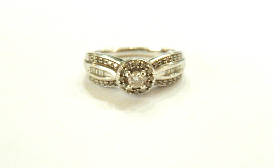 *VINTAGE* "EC"  1/2CT REAL  DIAMOND WEDDING RING Sterling Silver Size 7.25